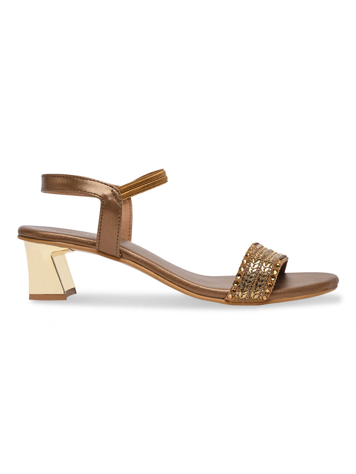 Rocia By Regal Antique Gold Women Hand Embroidered Strap Fancy Sandals