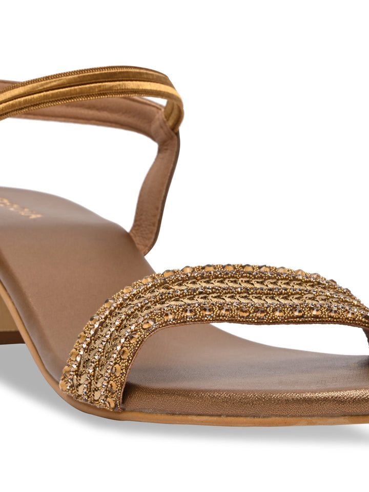 Rocia By Regal Antique Gold Women Hand Embroidered Strap Fancy Sandals