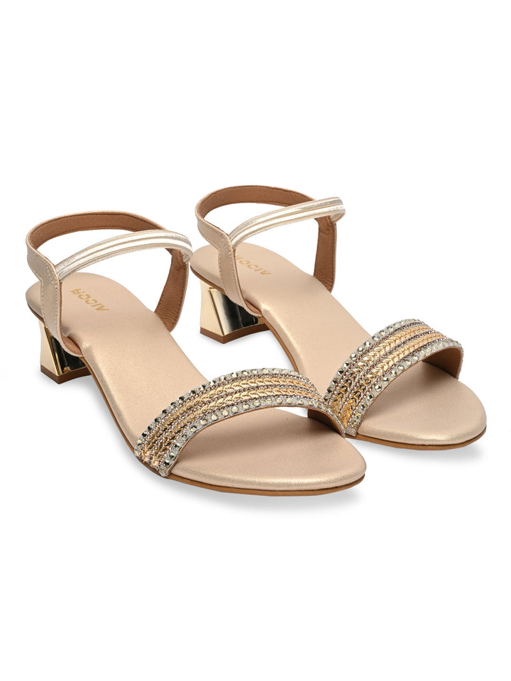 Rocia By Regal Gold Women Hand Embroidered Strap Fancy Sandals