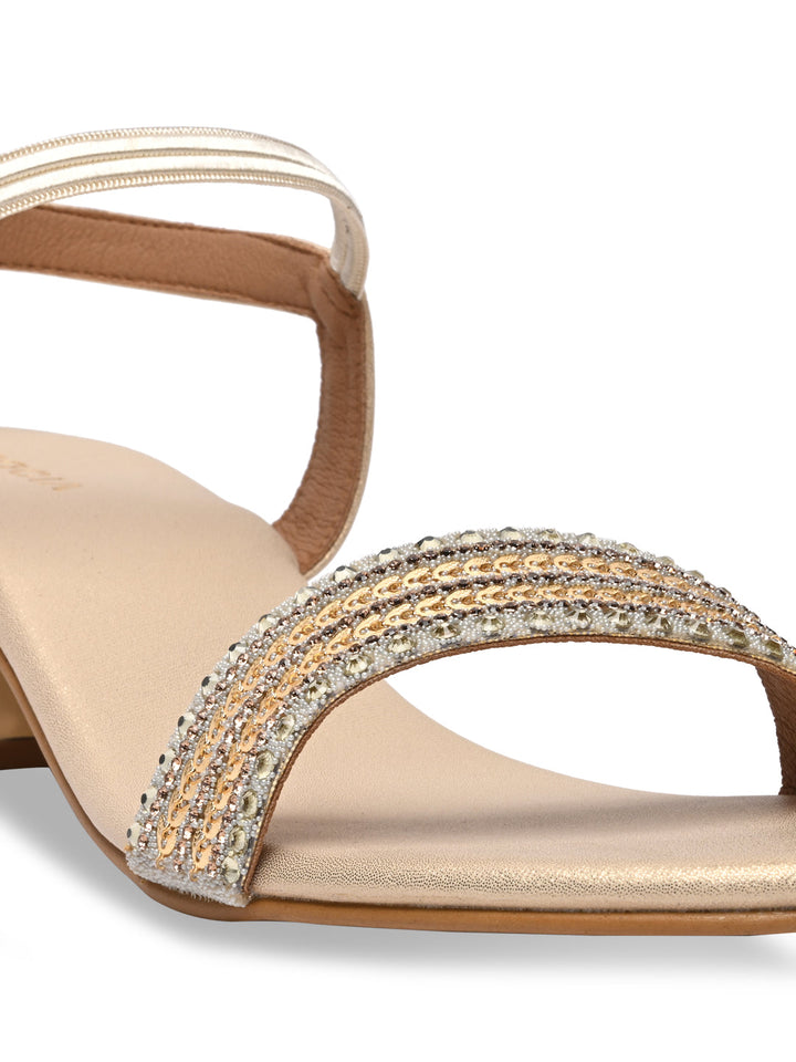 Rocia By Regal Gold Women Hand Embroidered Strap Fancy Sandals