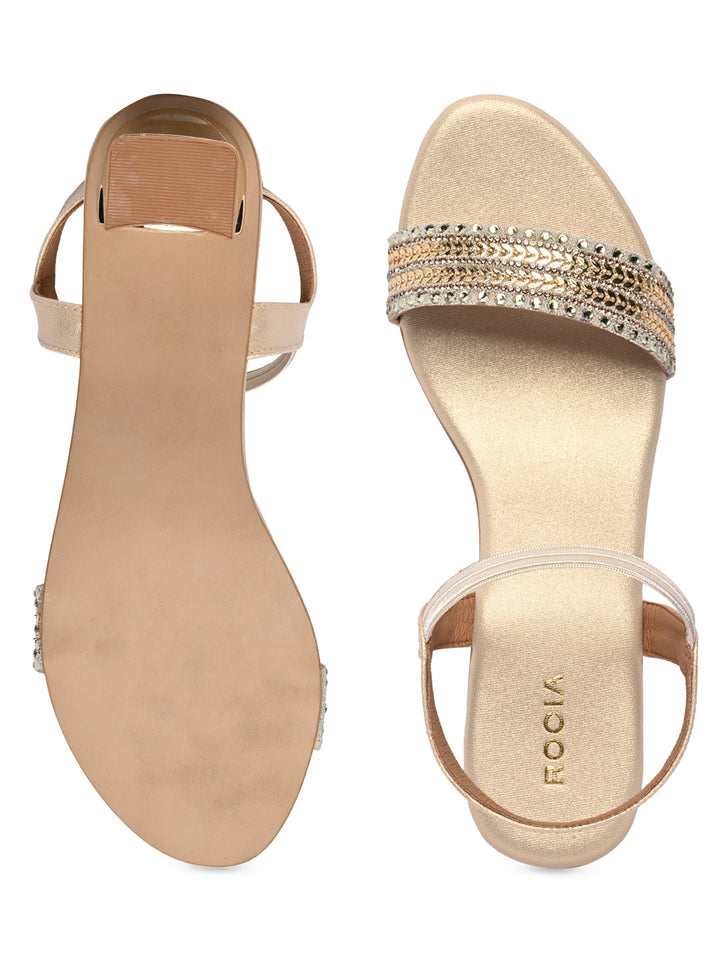 Rocia By Regal Gold Women Hand Embroidered Strap Fancy Sandals