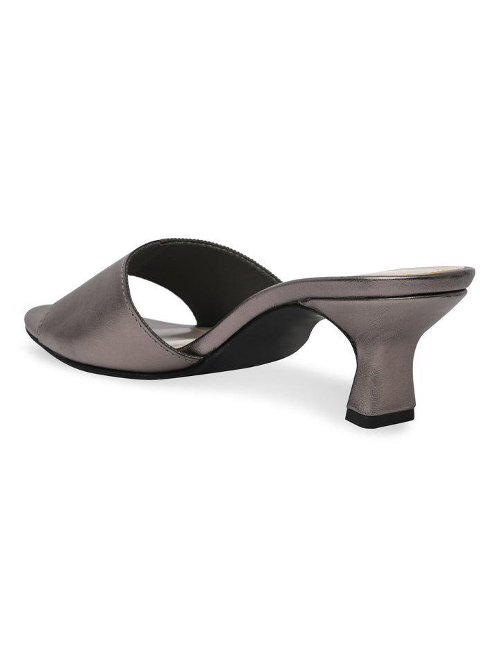 Rocia By Regal Gun Metal Women Diamond Embellished Kitten Heel Sandals