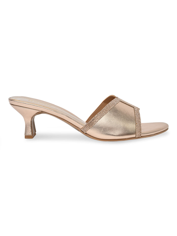 Rocia By Regal Rose Gold Women Diamond Embellished Kitten Heel Sandals