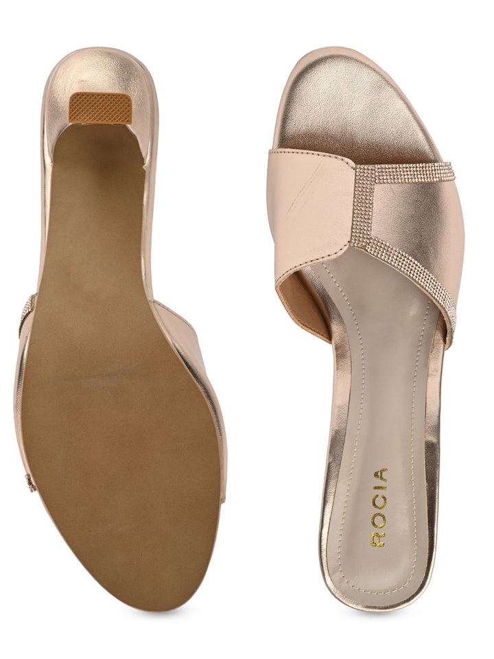 Rocia By Regal Rose Gold Women Diamond Embellished Kitten Heel Sandals