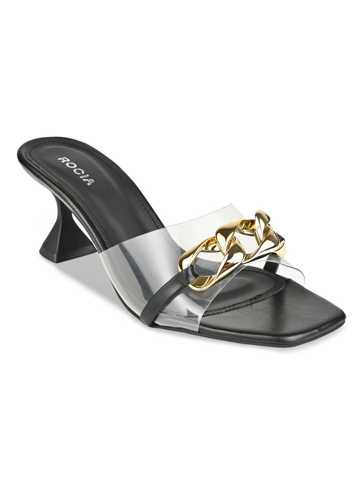 Rocia By Regal Black Women Vinyl Chained Sandals