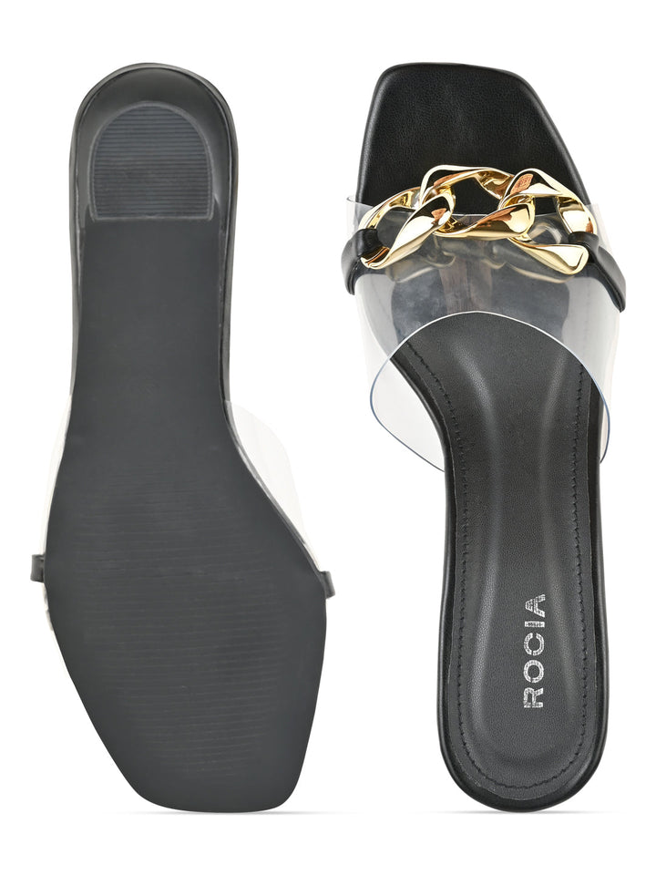 Rocia By Regal Black Women Vinyl Chained Sandals