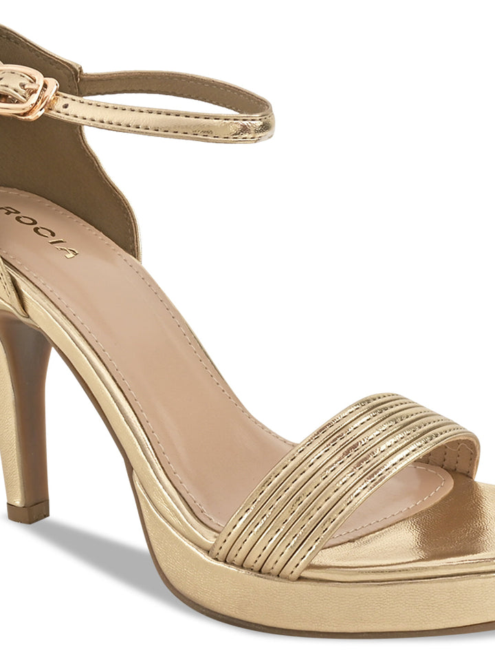 Rocia By Regal Gold Women Strappy Stiletto Heels