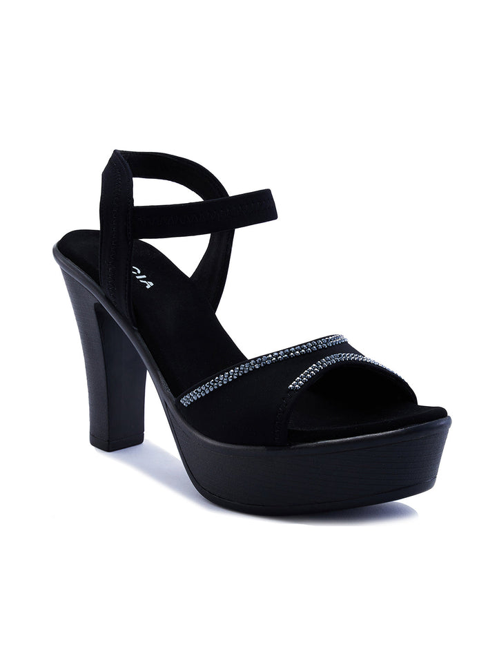 Rocia By Regal Black Women Diamond Studded Stilettos