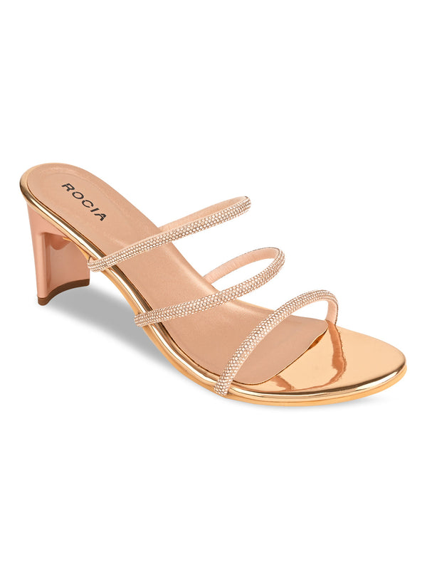 Rocia By Regal Rose Gold Women Diamante Strap Sandals