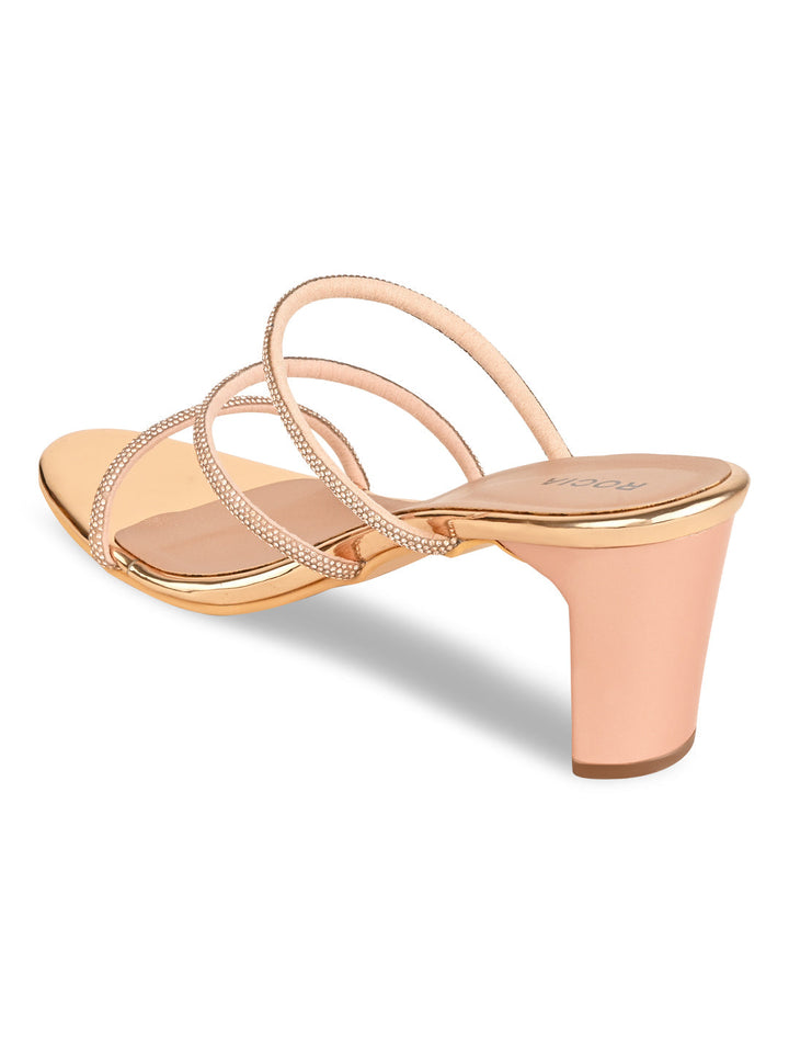 Rocia By Regal Rose Gold Women Diamante Strap Sandals
