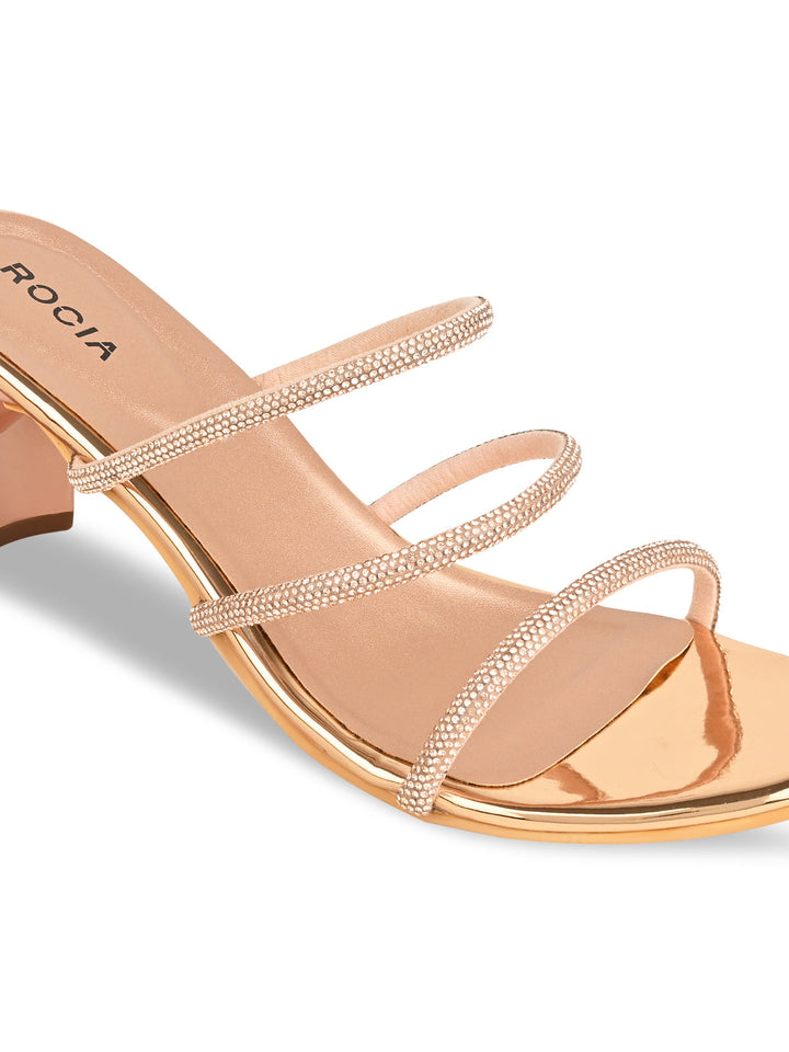 Rocia By Regal Rose Gold Women Diamante Strap Sandals