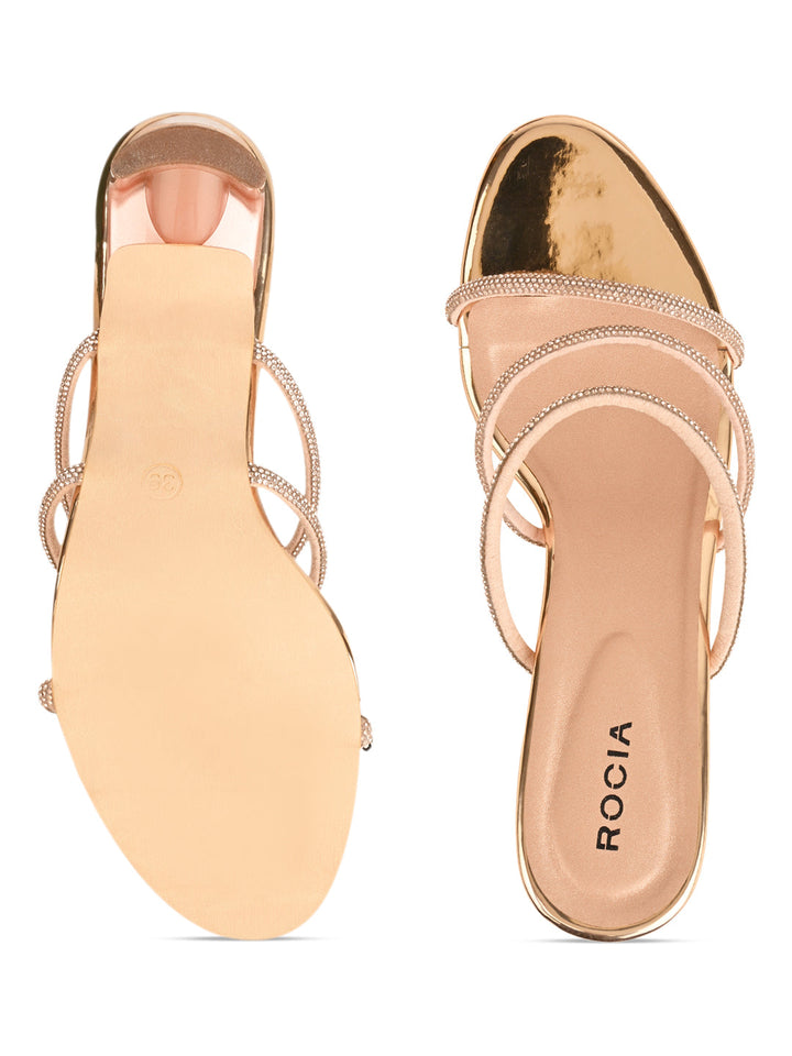Rocia By Regal Rose Gold Women Diamante Strap Sandals