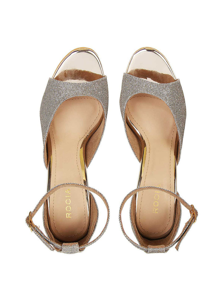Rocia By Regal Women Antique Gold Shimmer Strap Block Heels
