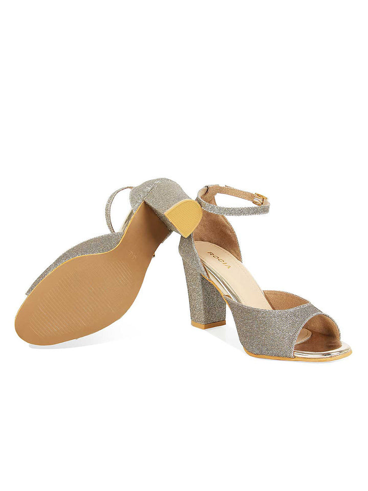 Rocia By Regal Women Antique Gold Shimmer Strap Block Heels