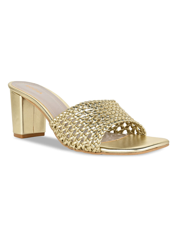 Rocia By Regal Gold Women Metallic Woven Heels