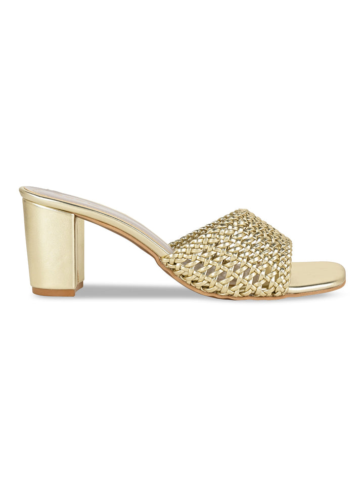 Rocia By Regal Gold Women Metallic Woven Heels