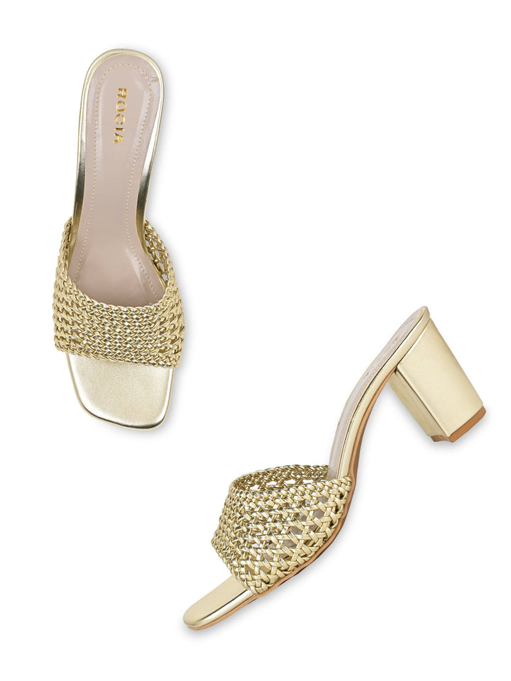 Rocia By Regal Gold Women Metallic Woven Heels