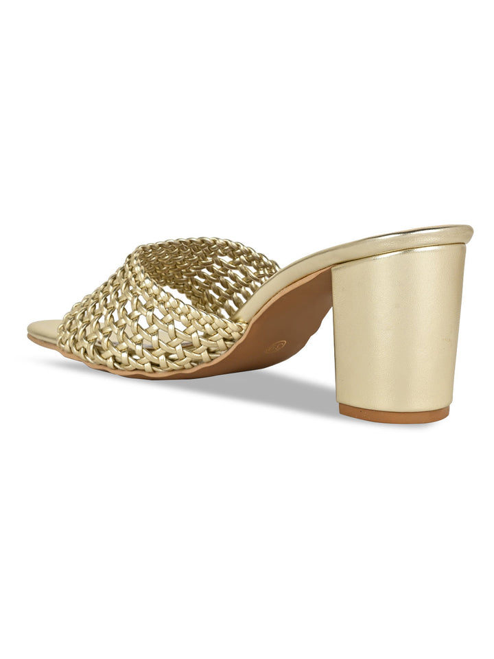 Rocia By Regal Gold Women Metallic Woven Heels