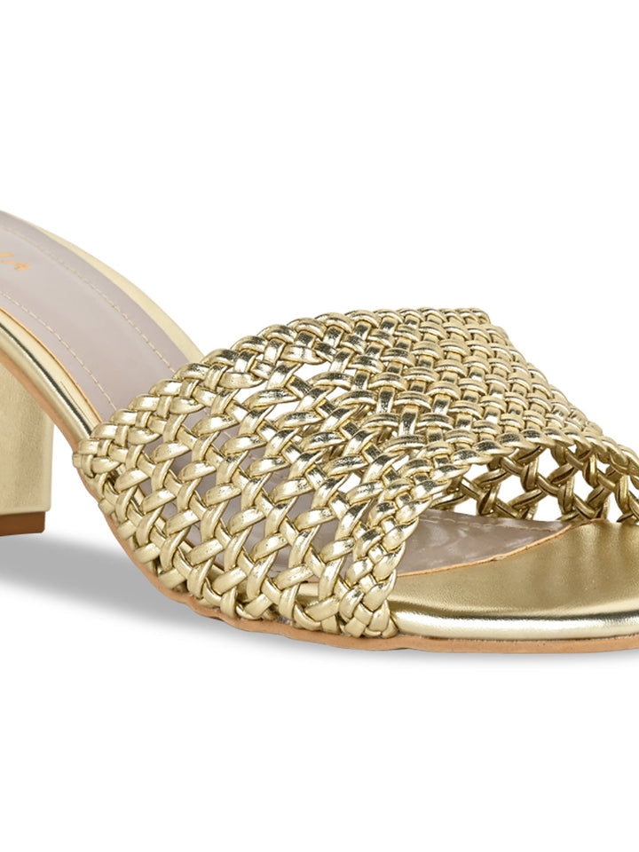 Rocia By Regal Gold Women Metallic Woven Heels