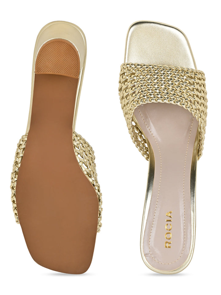 Rocia By Regal Gold Women Metallic Woven Heels