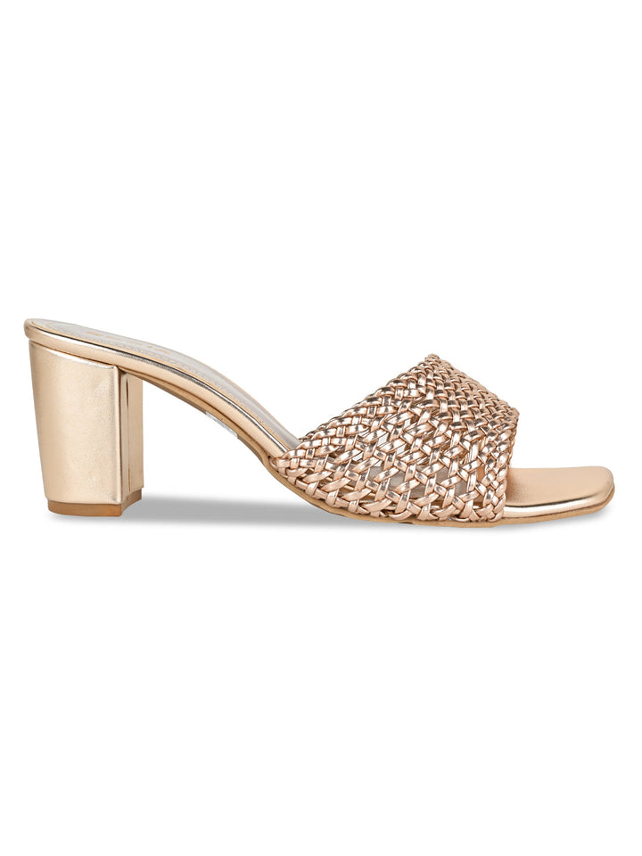 Rocia By Regal Rose Gold Women Metallic Woven Heels