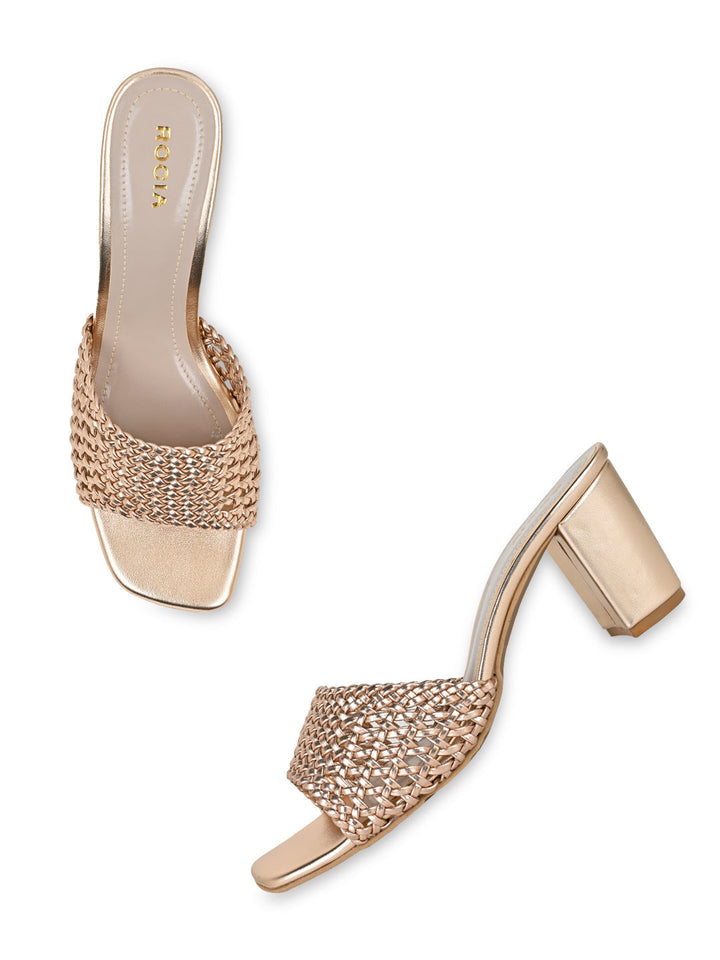 Rocia By Regal Rose Gold Women Metallic Woven Heels
