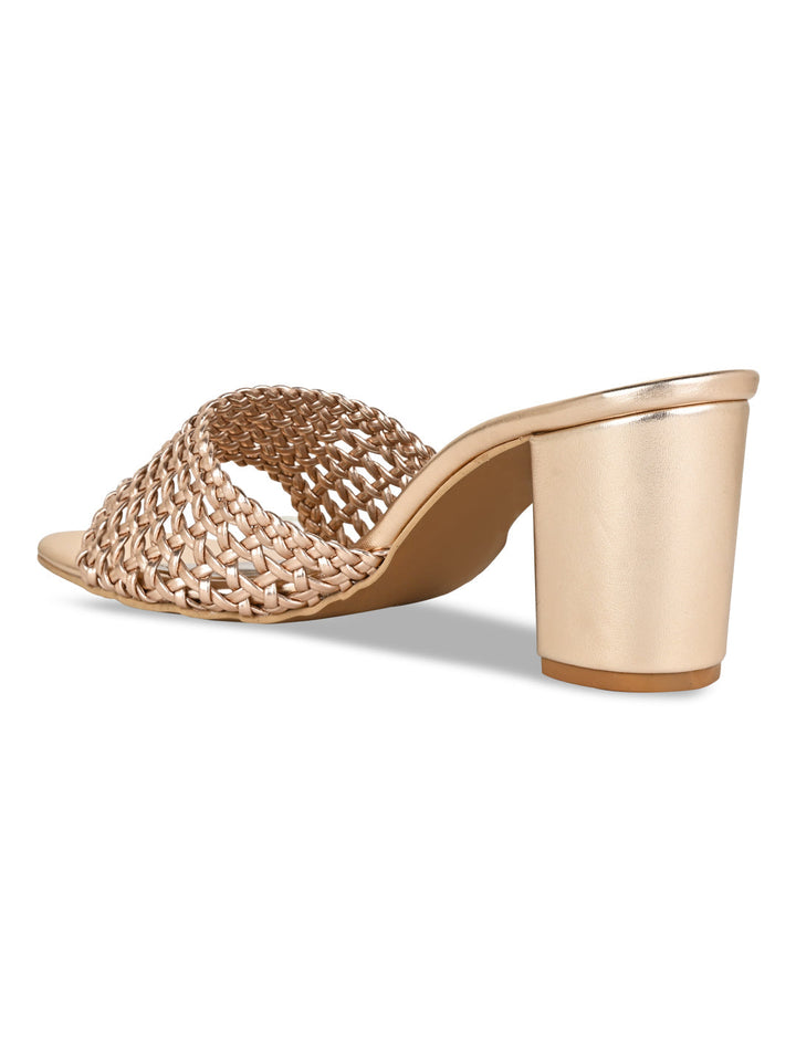 Rocia By Regal Rose Gold Women Metallic Woven Heels