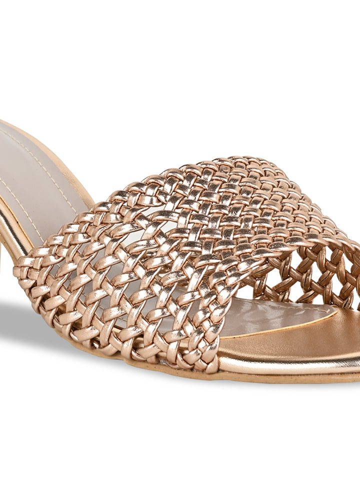 Rocia By Regal Rose Gold Women Metallic Woven Heels
