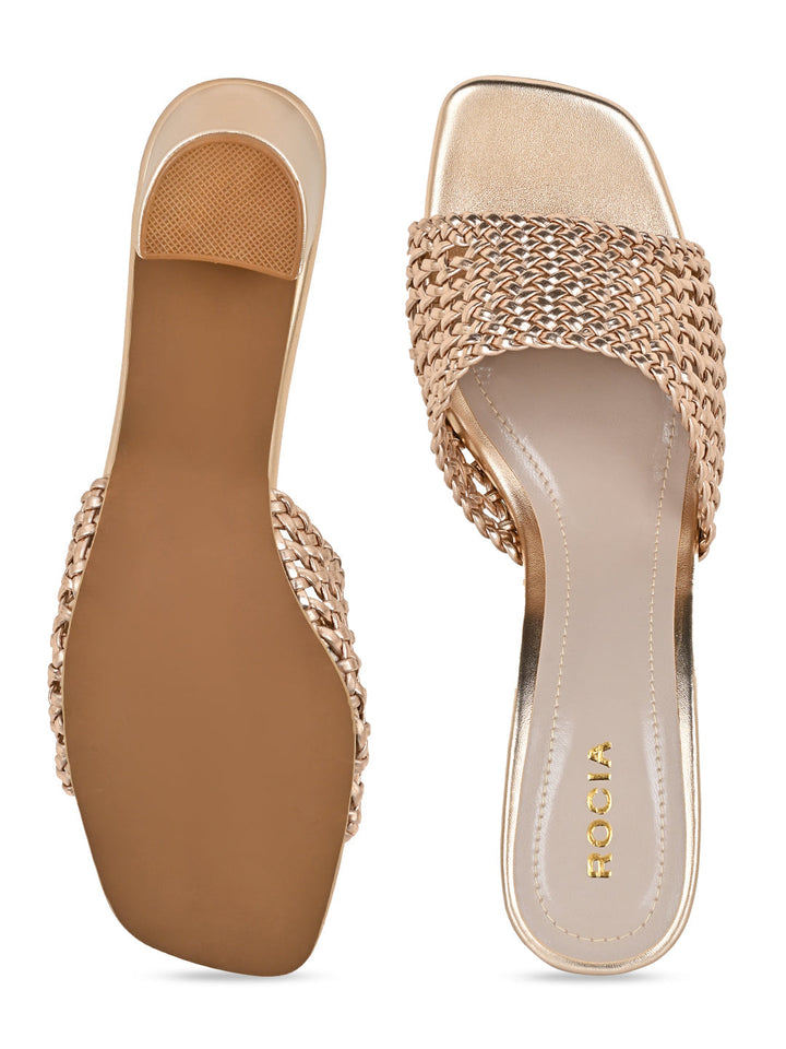 Rocia By Regal Rose Gold Women Metallic Woven Heels