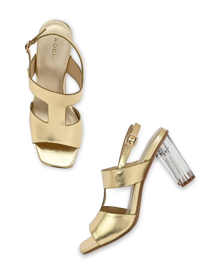 Rocia By Regal Gold Women Acrylic High Heel Sandals