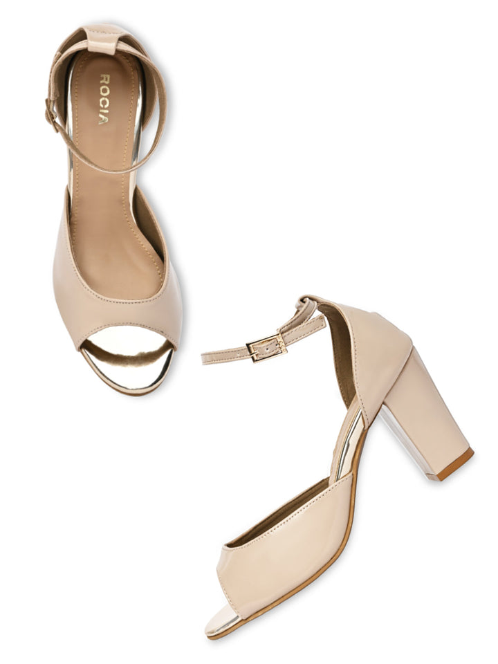 Rocia By Regal Beige Women Ankle Strap Block Heel Sandals