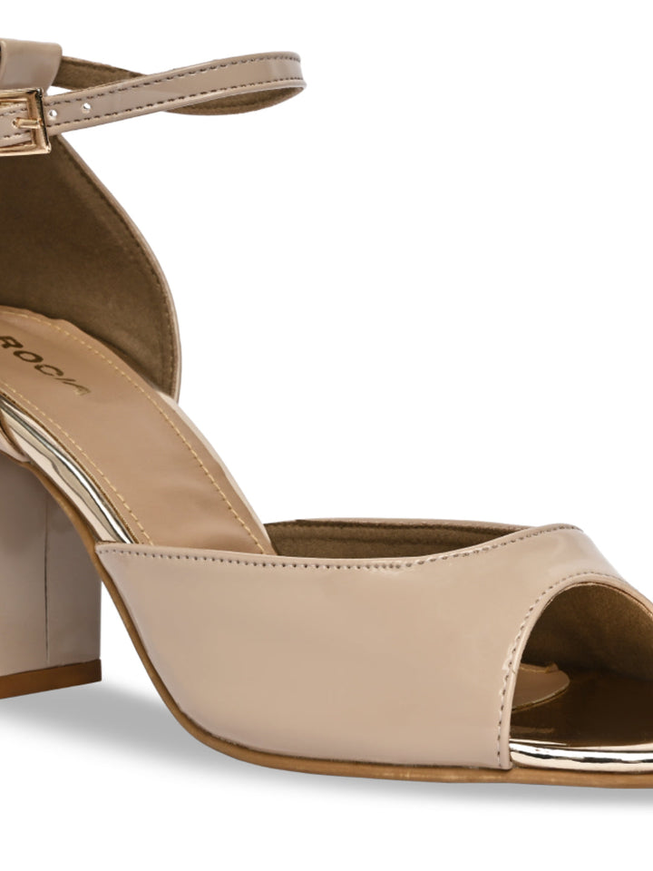 Rocia By Regal Beige Women Ankle Strap Block Heel Sandals