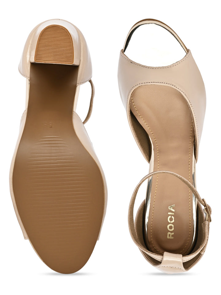 Rocia By Regal Beige Women Ankle Strap Block Heel Sandals