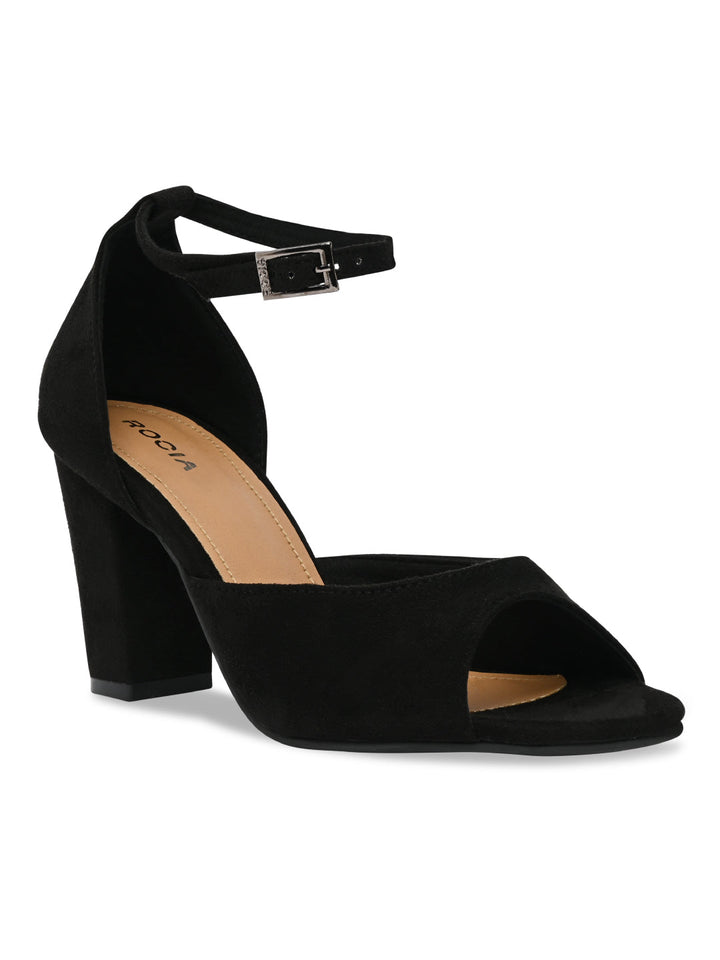 Rocia By Regal Black Women Ankle Strap Block Heel Sandals