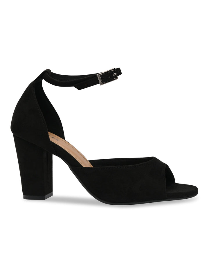 Rocia By Regal Black Women Ankle Strap Block Heel Sandals