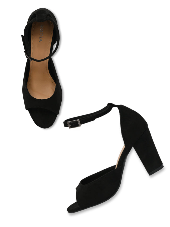 Rocia By Regal Black Women Ankle Strap Block Heel Sandals