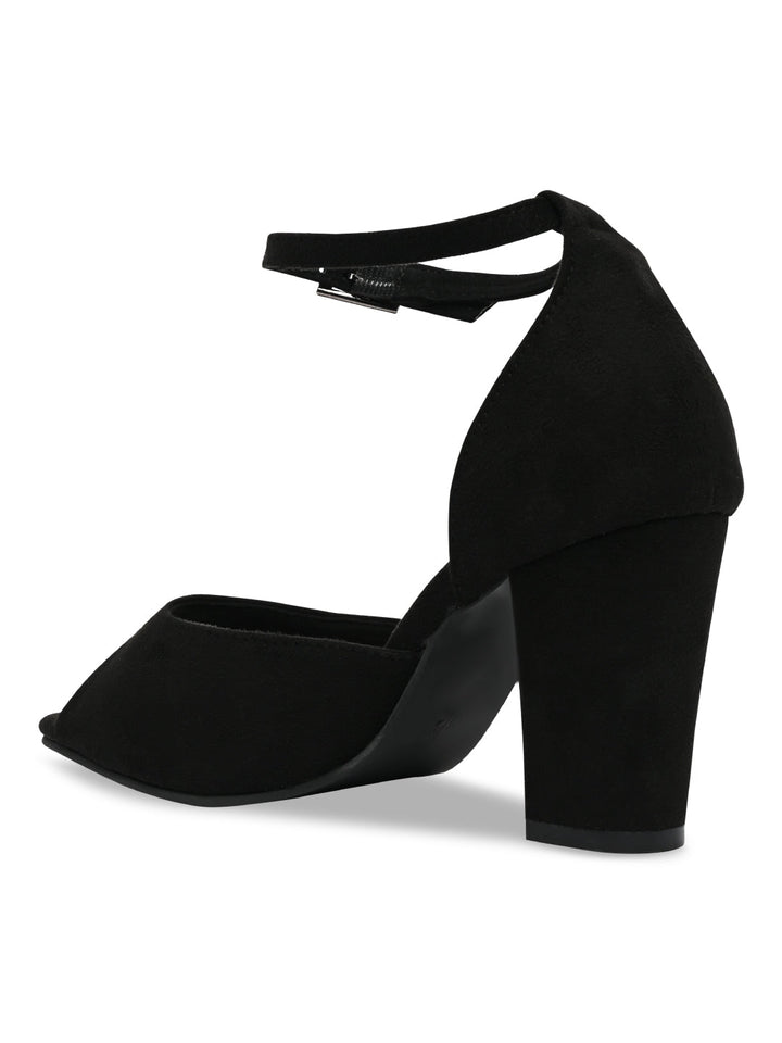 Rocia By Regal Black Women Ankle Strap Block Heel Sandals