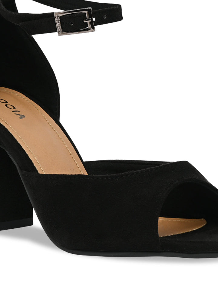 Rocia By Regal Black Women Ankle Strap Block Heel Sandals