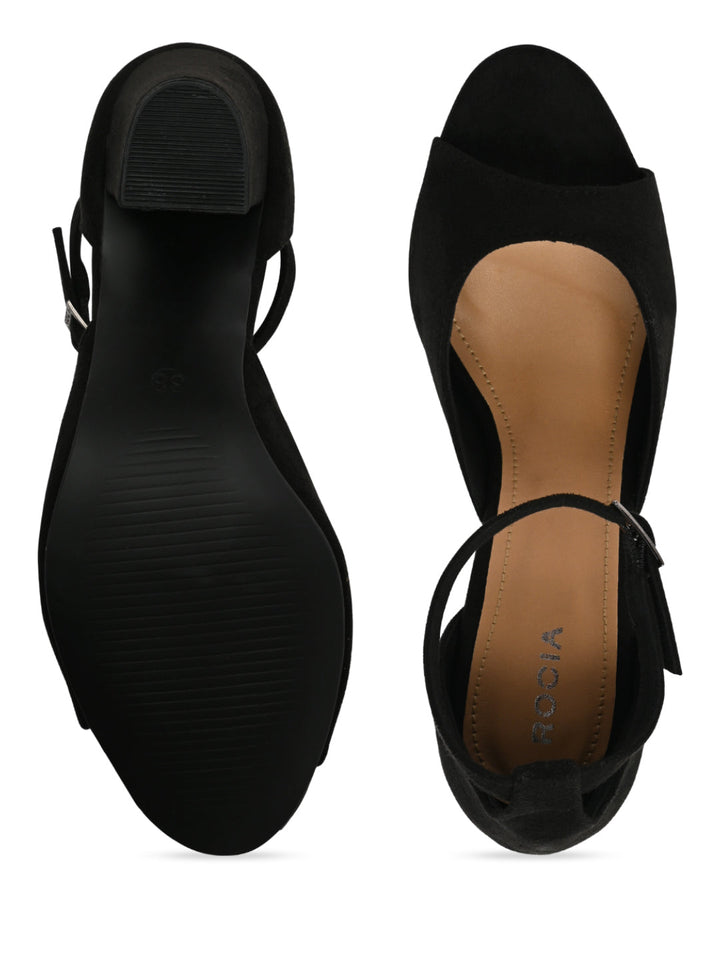 Rocia By Regal Black Women Ankle Strap Block Heel Sandals