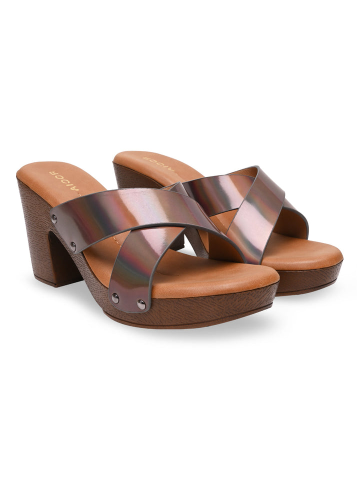 Rocia By Regal Gun Metal Women Casual Block Heel Sandals