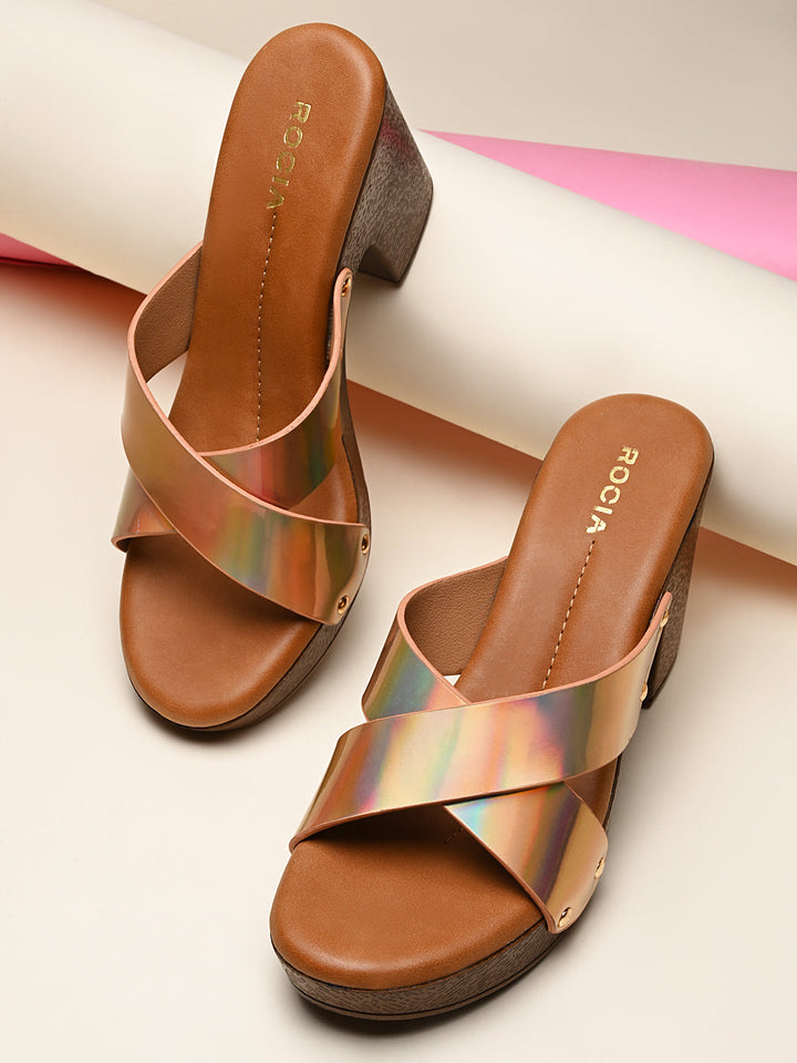 Rocia By Regal Rose Gold Women Casual Block Heel Sandals