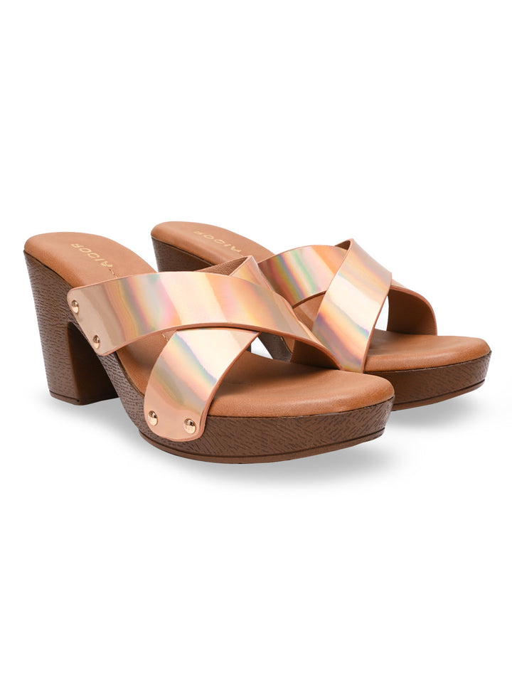 Rocia By Regal Rose Gold Women Casual Block Heel Sandals