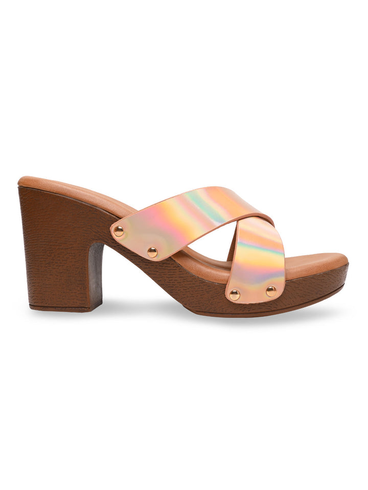 Rocia By Regal Rose Gold Women Casual Block Heel Sandals
