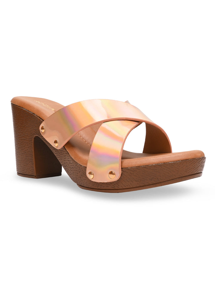 Rocia By Regal Rose Gold Women Casual Block Heel Sandals