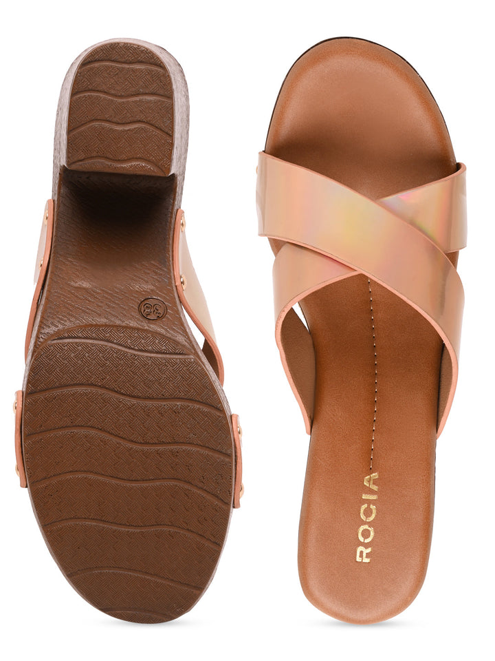 Rocia By Regal Rose Gold Women Casual Block Heel Sandals
