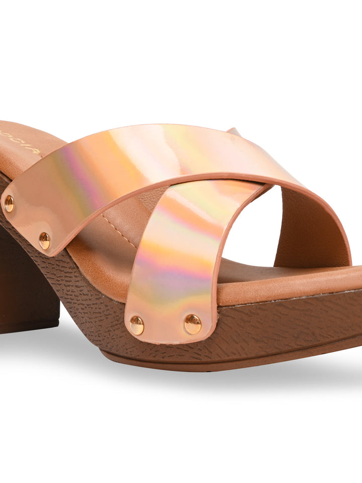 Rocia By Regal Rose Gold Women Casual Block Heel Sandals