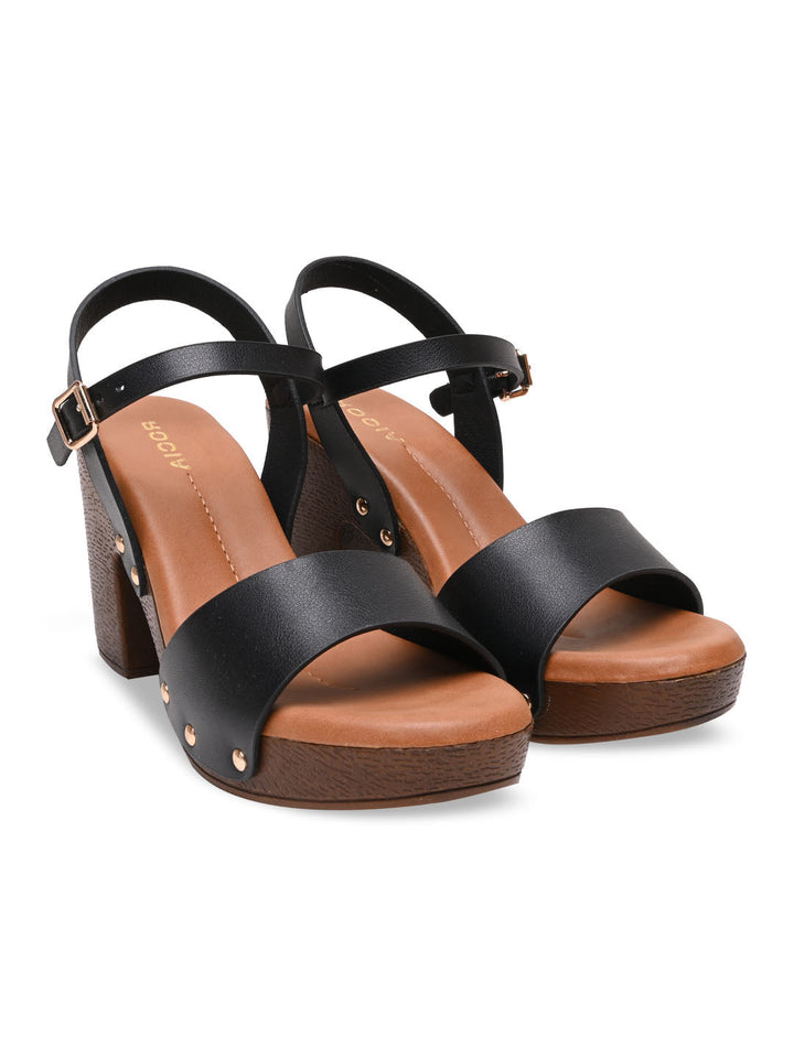 Rocia By Regal Black Women Casual Block Heel Sandals