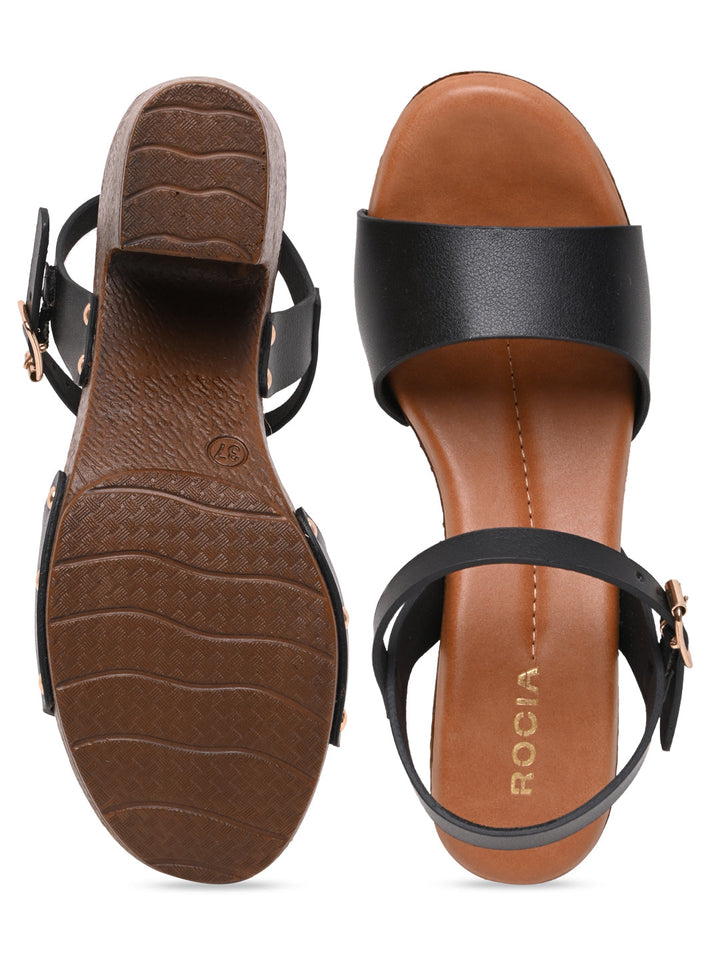 Rocia By Regal Black Women Casual Block Heel Sandals