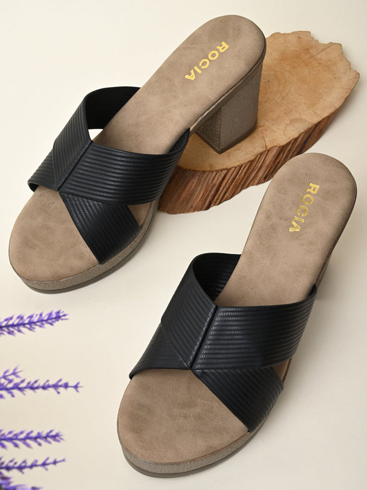 Rocia By Regal Black Women High Block Heel Sandals