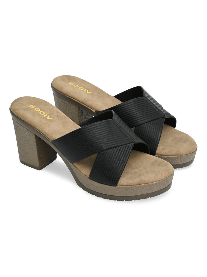 Rocia By Regal Black Women High Block Heel Sandals